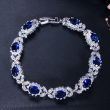Load image into Gallery viewer, PANSYSEN Dark Blue Sapphire Women's Bracelets with Cubic Zirconia Diamond Stone 925 Sterling Silver Wedding Party Fine Jewelry
