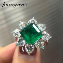 Load image into Gallery viewer, PANSYSEN Exquisite Luxury 10MM Natural Emerald Rings for Women Female Anniversary Cocktail Party Ring Diamond Fine Jewelry Gifts
