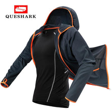 Load image into Gallery viewer, Queshark Tech Hydrophobic Antifouling Fishing Jacket Clothes Water Repellent Fisherman Clothing Hiking Hooded Cycling Jacket
