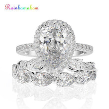 Load image into Gallery viewer, Rainbamabom 925 Solid Sterling Silver Pear Created Moissanite Gemstone Engagement Ring Sets Wedding Band Fine Jewelry Wholesale
