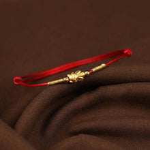 Load image into Gallery viewer, Real 24K Yellow Gold Chain 3D Luck Cat Mouse Fish Bracelet For Women Baby Good Luck Loving Mouse Zodiac Red Rope Natal year
