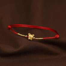 Load image into Gallery viewer, Real 24K Yellow Gold Chain 3D Luck Cat Mouse Fish Bracelet For Women Baby Good Luck Loving Mouse Zodiac Red Rope Natal year
