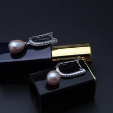 Load image into Gallery viewer, Real natural black pearl earrings for women,beautiful 925 silver freshwater party earrings with pearls
