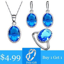 Load image into Gallery viewer, Red Ruby 925 Sterling Silver  Jewelry Set for Women Free Gift Ring Necklace Pendant Wedding Jewelry

