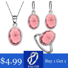 Load image into Gallery viewer, Red Ruby 925 Sterling Silver  Jewelry Set for Women Free Gift Ring Necklace Pendant Wedding Jewelry
