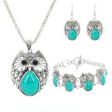 Load image into Gallery viewer, Retro Turquoise Owl Jewelry Sets 925 Silver Pendant Earring Bracelet Necklace Fashion Chain Handmade Amulet Gifts for Her Woman
