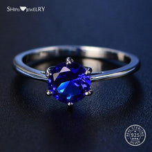 Load image into Gallery viewer, Shipei 100% 925 Sterling Silver Round Sapphire Rings for Women Fine Jewelry Perfect Cut Round Gemstone Ring Engagement Size 4-12
