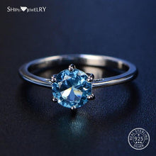 Load image into Gallery viewer, Shipei 100% 925 Sterling Silver Round Sapphire Rings for Women Fine Jewelry Perfect Cut Round Gemstone Ring Engagement Size 4-12
