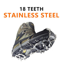 Load image into Gallery viewer, Stainless Steel 18 Teeth Universal Anti Slip Ice Snow Shoe Boot Grips Traction Cleats Crampon Spikes Crampons ramponi
