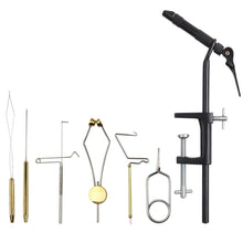 Load image into Gallery viewer, Steel Fly Tying Vise with C-Clamp Brass rotary whin finisher bobbin thread holder set for fly fishing hook tying tools
