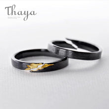 Load image into Gallery viewer, Thaya S925 Sterling Silver Gold Crack Ring Ancient Black Wood Grain Female Handmade Stackable For Women Party Fashion Jewelry
