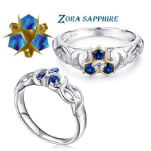 Load image into Gallery viewer, The Legend of Zelda Crystal 925 Sterling Silver Zora Zora's Sapphire Ocarina of Time Engagement Ring
