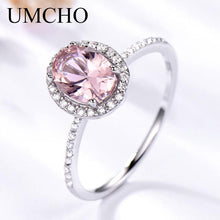 Load image into Gallery viewer, UMCHO 925 Sterling Silver Ring Oval Classic Pink Morganite Rings For Women Engagement Gemstone Wedding Band Fine Jewelry Gift
