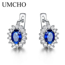 Load image into Gallery viewer, UMCHO Colorful Gemstone Blue Sapphire Clip Earrings  Real 925 Sterling Silver Earrings For Women Engagement Gifts Fine Jewelry
