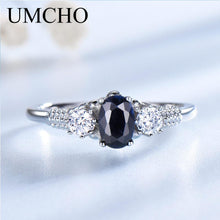 Load image into Gallery viewer, UMCHO Luxury Natural Blue Sapphire  Princess Diana Rings Genuine 925 Sterling Silver  Engagement Rings For Women Wedding Jewelry
