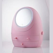 Load image into Gallery viewer, USB Rechargeable Makeup Organizer Cosmetic Storage Box Jewelry Drawer Waterproof Portable Dustproof Mirror LED Container Light
