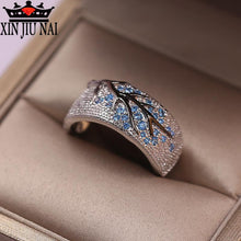 Load image into Gallery viewer, Various colours Fashionable Unique Forest Leaves and Branches Embedded with Zircon Sapphire Ruby Lady Wide Ring Leisure Jewelry
