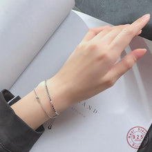 Load image into Gallery viewer, WANTME Real 100% 925 Sterling Silver Personality Double Small Round Sliced Glossy Beads Chain &amp; Link Bracelet for Women Girls
