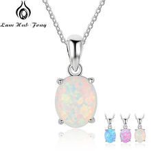 Load image into Gallery viewer, Women 925 Sterling Silver Pendant Necklaces Created Oval White Pink Blue Opal Necklace Birthday Gifts for Wife (Lam Hub Fong)
