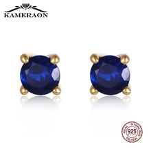 Load image into Gallery viewer, Women's Small Stud Earrings Silver 925 Earrings With Sapphire Natural Blue Stones Fine Fashion Korea Jewelry
