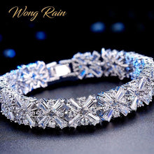 Load image into Gallery viewer, Wong Rain Romantic Cute 100% 925 Sterling Silver Created Moissanite Gemstone Birthstone Bangle Cuff Bracelets Jewelry Wholesale

