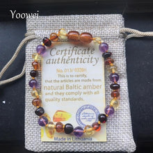 Load image into Gallery viewer, Yoowei 9 Color Baby Amber Bracelet/Necklace Natural Amethyst Gems Adult Baby Teething Necklace Baltic Amber Jewelry Wholesale
