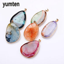Load image into Gallery viewer, Yumten Natural Gemstone Pendant Necklace Stone Power Crystal Statement Pendentif Jewelry Ribbon Women Long Necklace Colgantes
