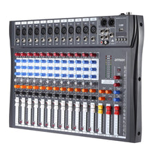 Load image into Gallery viewer, ammoon 120S-USB Mixing Console 12 Channels Mic Line Audio Mixer USB XLR Input 3-band EQ 48V Phantom Power with Power Adapter
