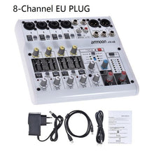 Load image into Gallery viewer, ammoon 6-Channel Audio Mixer Digital Mixing Console Built-in 48V Phantom Power Powered by 5V Power Bank with Adapter USB Cables
