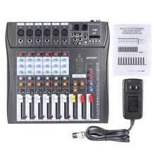 Load image into Gallery viewer, ammoon 60S-USB 6 Channels Mic Audio Mixer Mixing Console 3-band EQ USB XLR Input 48V Phantom Power with Power Adapter
