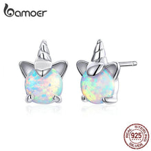 Load image into Gallery viewer, bamoer Genuine 925 Sterling Silver White Opal Licorne Animal Stud Earrings for Women Hypoallergenic  Earings for Kids SCE737
