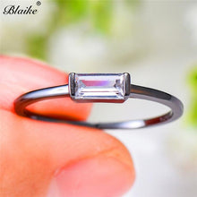 Load image into Gallery viewer, s925 Sterling Silver Rings For Women Small Rectangle Zircon Thin Ring Wedding Bands Girls Daily Minimalist Stacking Ring Jewelry
