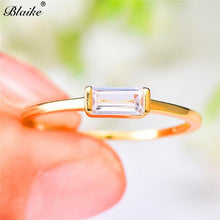 Load image into Gallery viewer, s925 Sterling Silver Rings For Women Small Rectangle Zircon Thin Ring Wedding Bands Girls Daily Minimalist Stacking Ring Jewelry
